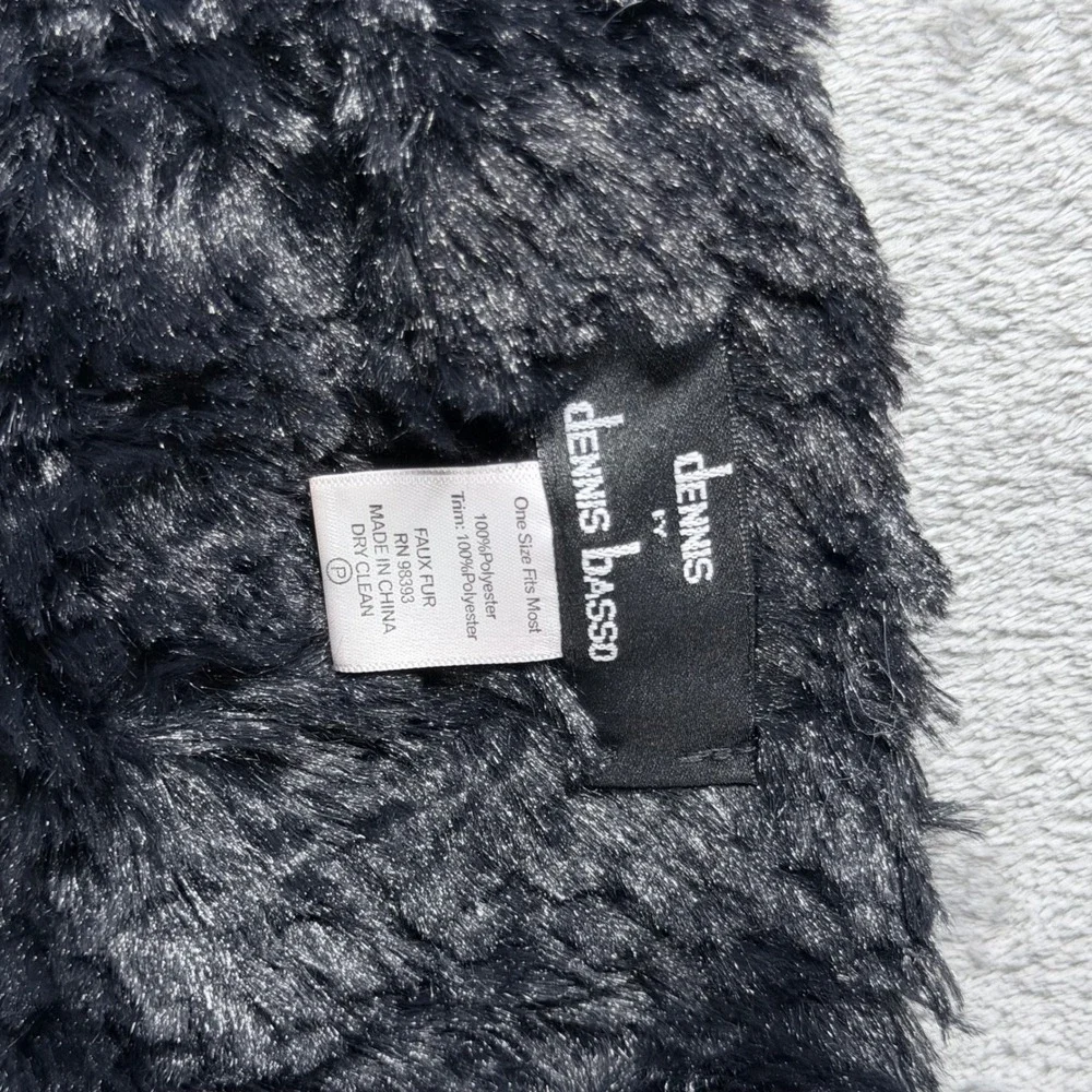 Dennis by Dennis Basso Scarf Women OS Black Faux Fur Rosette Accent Plush Wrap
